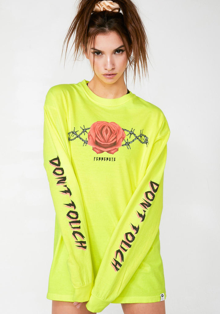 DON'T TOUCH NEON L/SL TEE - FEMMEMUTE Women's Streetwear 